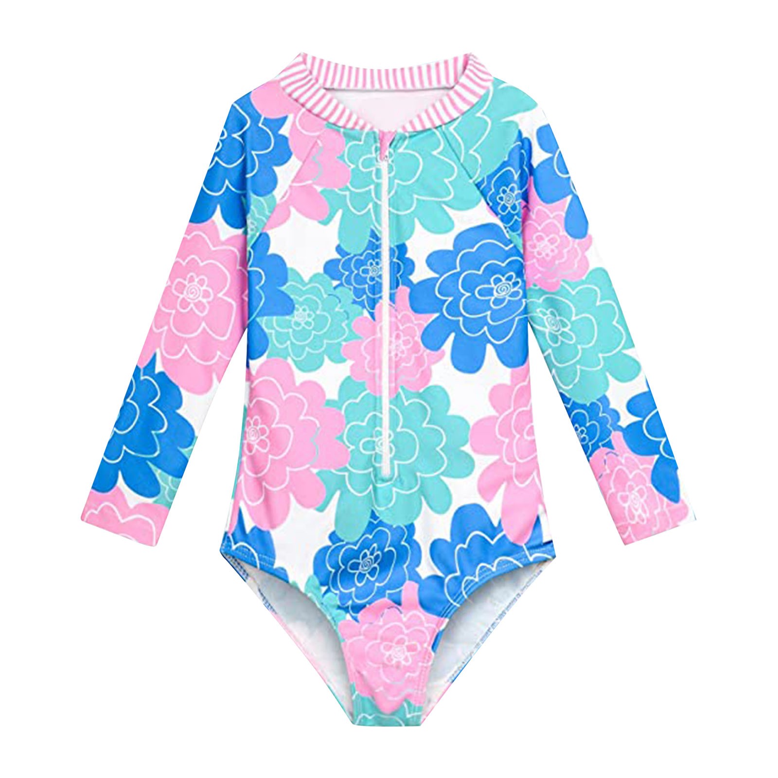 ZHUASHUM Baby And Toddler Girls Swimsuit Rash Guard Long Sleeve 1 Piece Zipper Bathing Suits Upf 50+ Sun Protections Pink,Size:4-5 Years